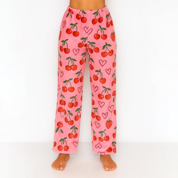 COZY MICROFIBER CHERRY HEART PATTERN PAJAMA PANTS