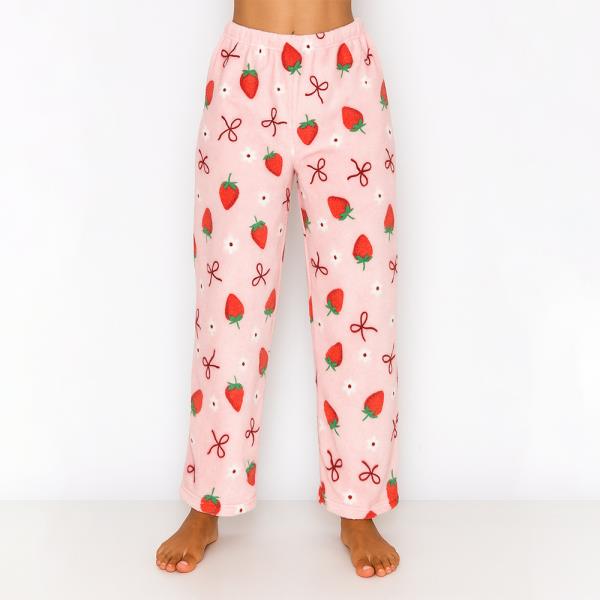 COZY MICROFIBER STRAWBERRY BOW PATTERN PAJAMA PANTS