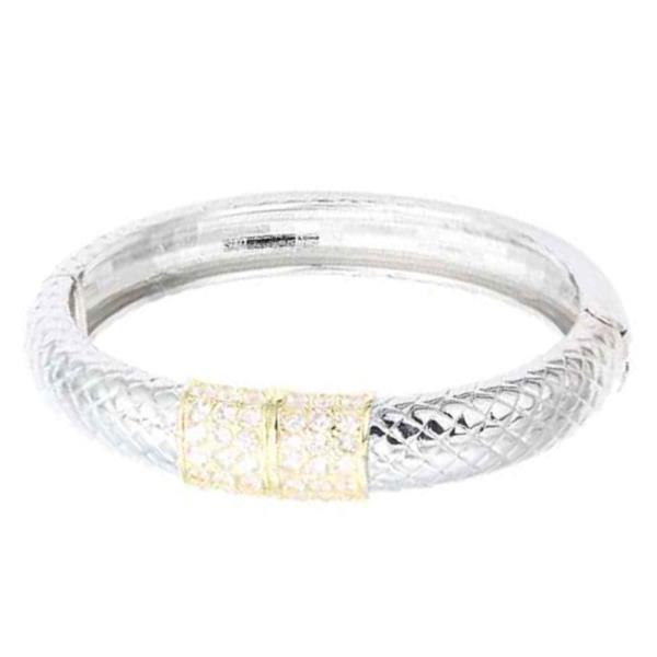 14K GOLD PLATED TWO TONE CZ HINGED BANGLE BRACELET