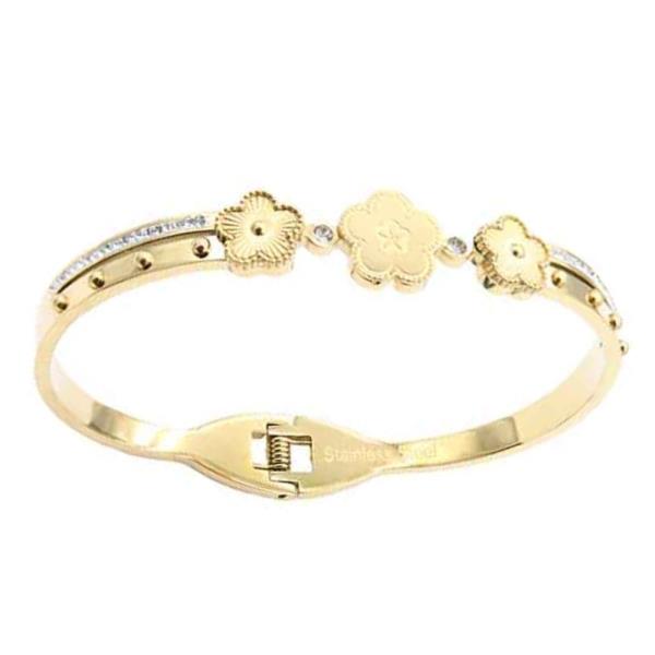 GOLD PLATED CLOVER STAINLESS STEEL BANGLE BRACELET