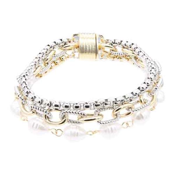 14K GOLD PLATED TWO TONE 3 ROW BRACELET