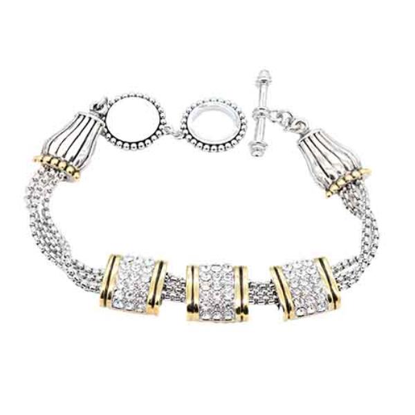 TWO TONE PLATED CZ PAVE TOGGLE BRACELET