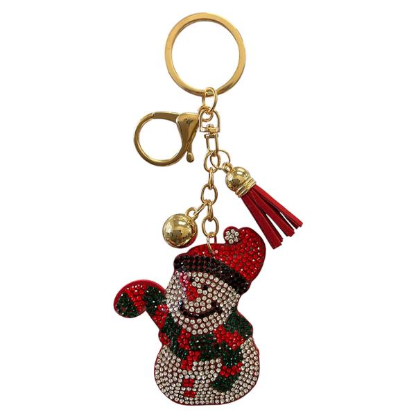 CHRISTMAS RHINESTONE SNOWMAN TASSEL KEYCHAIN