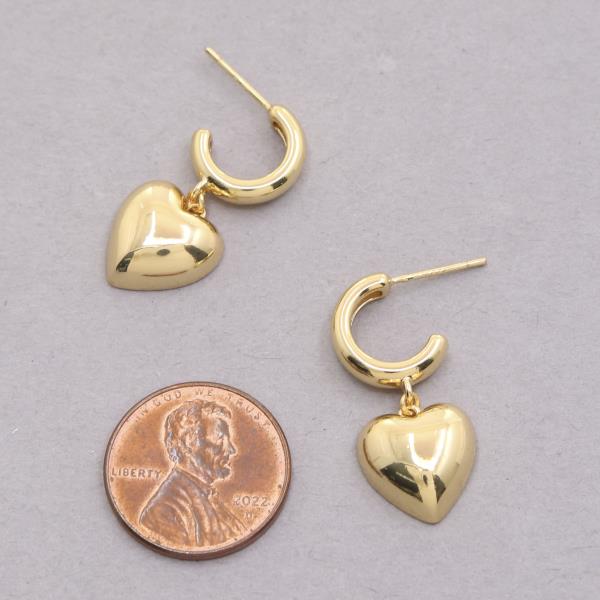HEART CHARM OPEN HOOP GOLD DIPPED EARRING