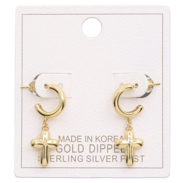CROSS OPEN HOOP GOLD DIPPED EARRING
