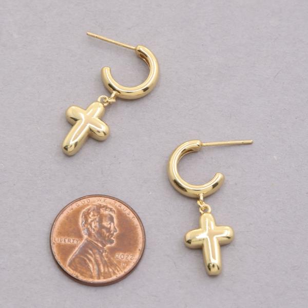 CROSS OPEN HOOP GOLD DIPPED EARRING
