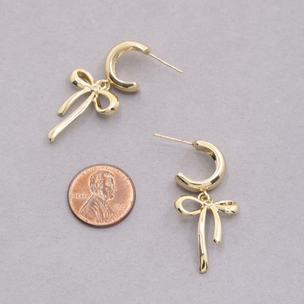 RIBBON BOW HUGGIE DANGLE EARRING