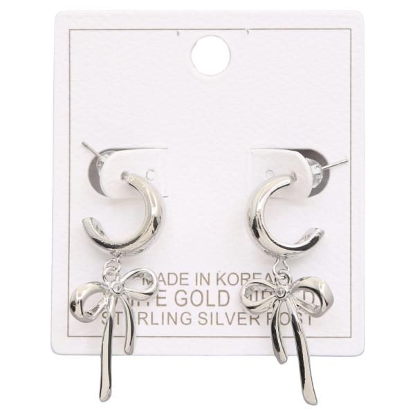 RIBBON BOW HUGGIE DANGLE EARRING