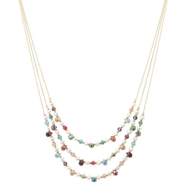 3 LAYERED CCB PEARL GLASS MIXED BEAD LAYERED NECKLACE