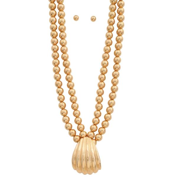 CURVE METAL BALL BEAD LAYERED NECKLACE
