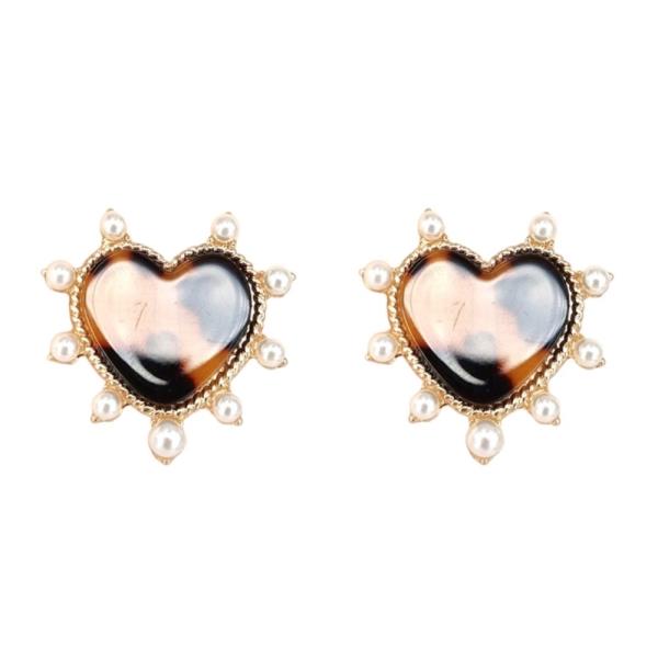 TORTOISE HEART PEARL EDGE STUD EARRING