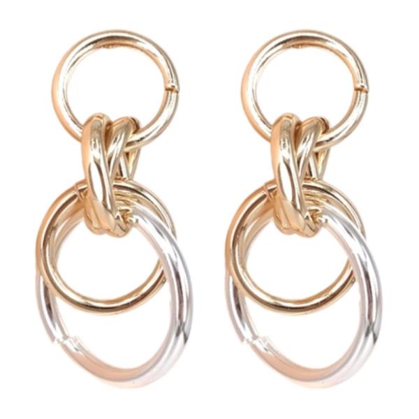 TWO TONE TRIPLE ROUND DANGLE EARRING