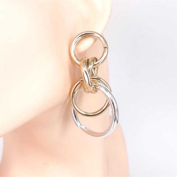 TWO TONE TRIPLE ROUND DANGLE EARRING