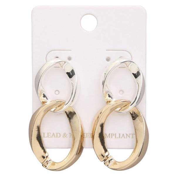 TWO TONE OVAL LINK METAL EARRING