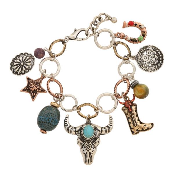 WESTERN CHARMS BEADED CIRCLE LINK BANGLE BRACELET