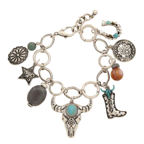 WESTERN CHARMS BEADED CIRCLE LINK BANGLE BRACELET