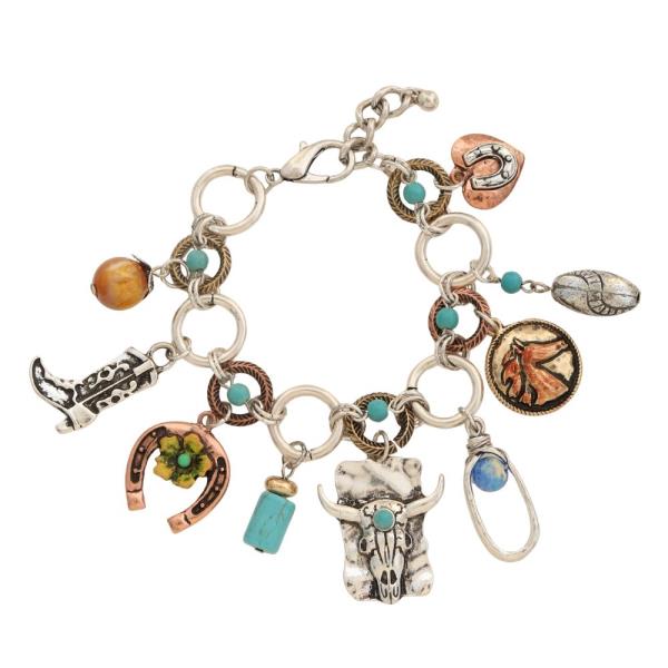 WESTERN CHARMS BEADED CIRCLE LINK BANGLE BRACELET