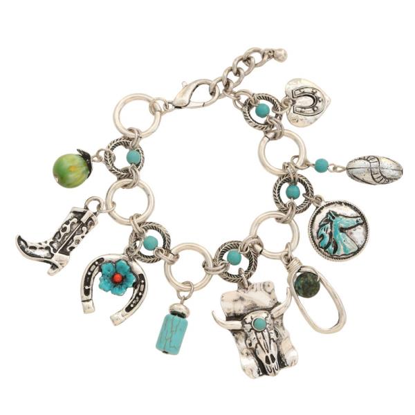 WESTERN CHARMS BEADED CIRCLE LINK BANGLE BRACELET