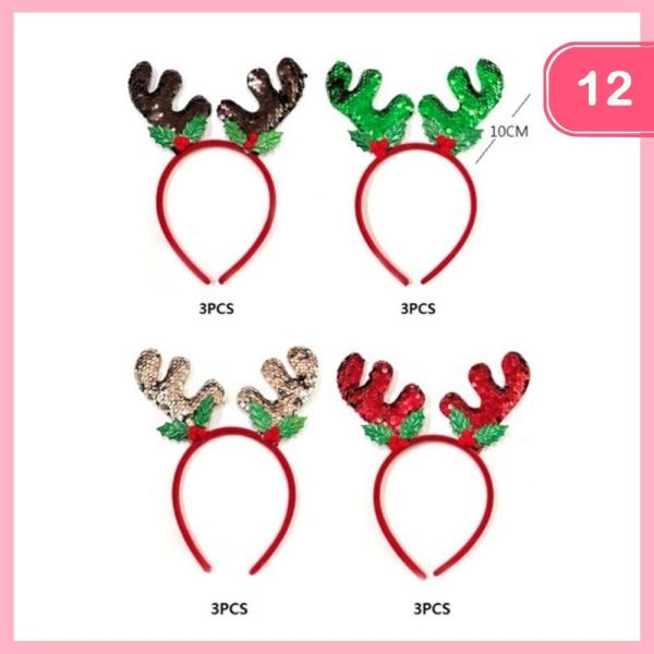 CHRISTMAS SEQUINS ANTLERS HEADBAND (12 UNITS)