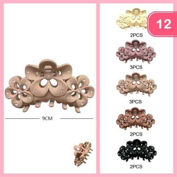 FLOWER RHINESTONE HAIR CLAW CLIP (12 UNITS)