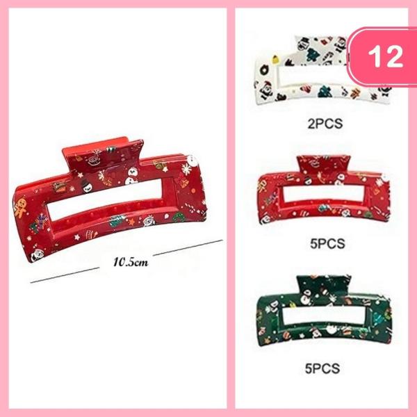 CHRISTMAS PATTERN HAIR CLAW CLIP (12 UNITS)