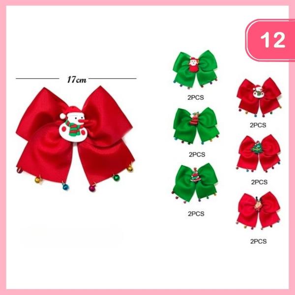 RIBBON CHRISTMAS PENDANT AND BELLS HAIR BOW (12 UNITS)