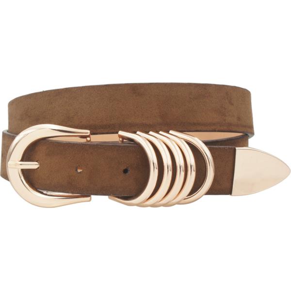 STACKED SIMPLE D RING U BUCKLE FAUX SUEDE BELT