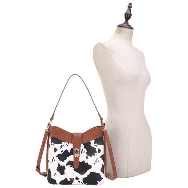 COW PRINT SHOULDER HOBO BAG W STRAP