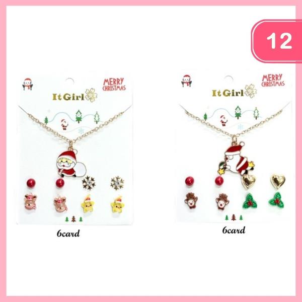 CHRISTMAS NECKLACE POST EARRING SET (12 UNITS)