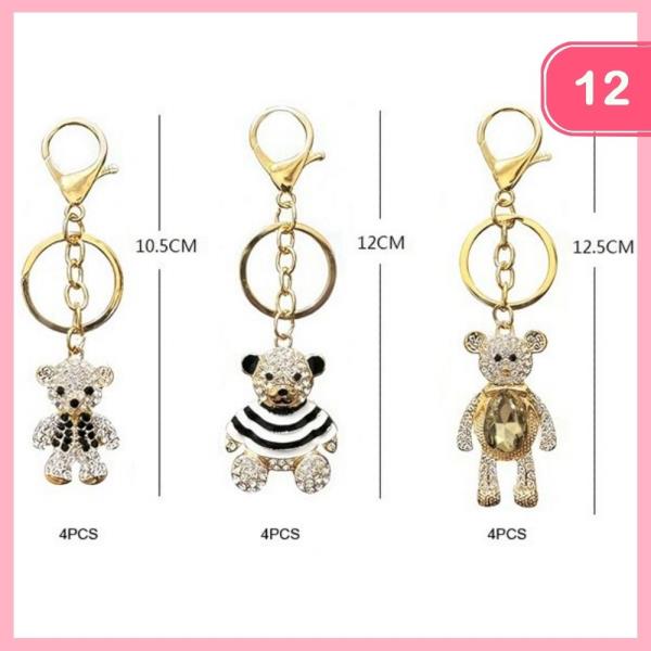RHINESTONE TEDDY BEAR KEYCHAIN (12 UNITS)