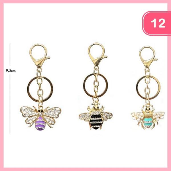 RHINESTONE BEE PEARL KEYCHAIN (12 UNITS)