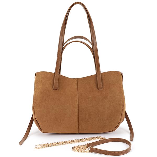 SUEDE TOTE WITH CHAIN STRAP