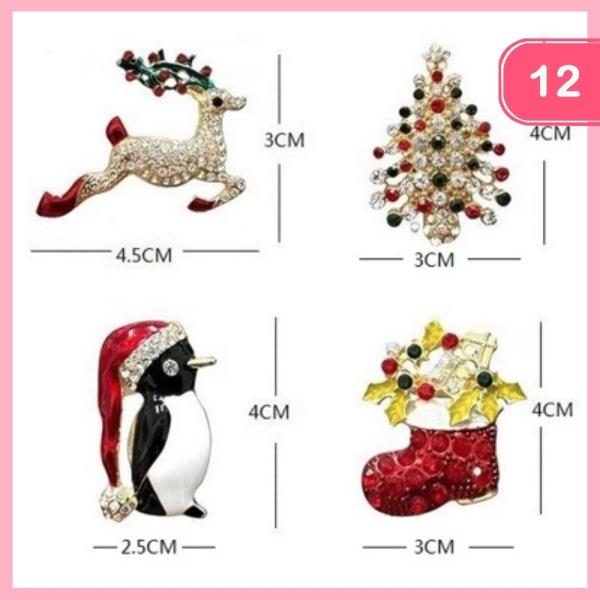 RHINESTONE CHRISTMAS BROOCH (12 UNITS)
