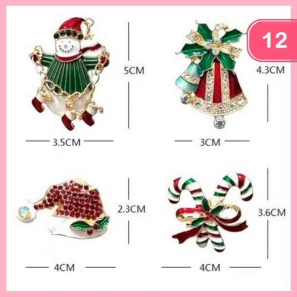 RHINESTONE CHRISTMAS BROOCH (12 UNITS)