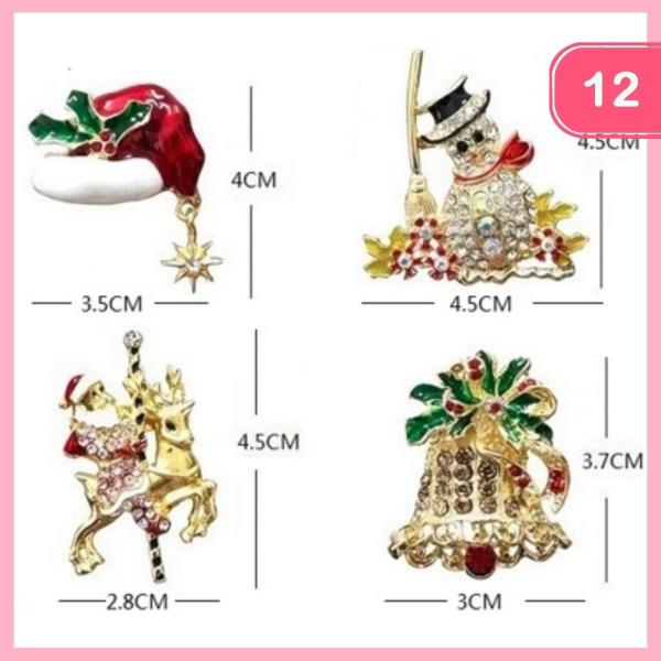 RHINESTONE CHRISTMAS BROOCH (12 UNITS)