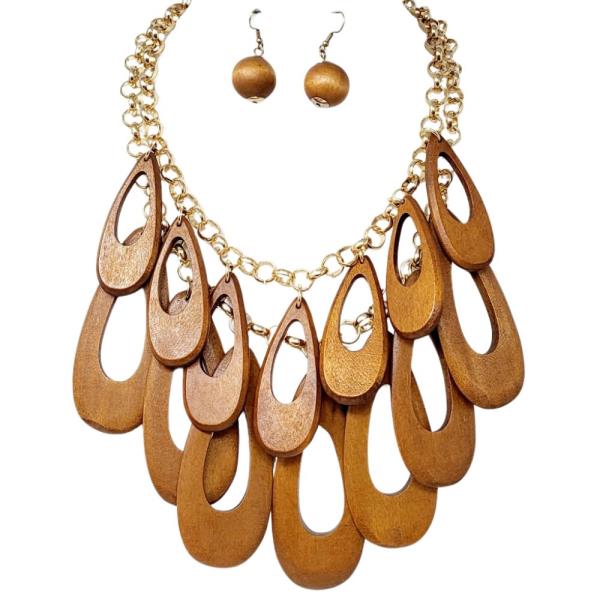 WOOD TEARDROP LINK LAYERED NECKLACE