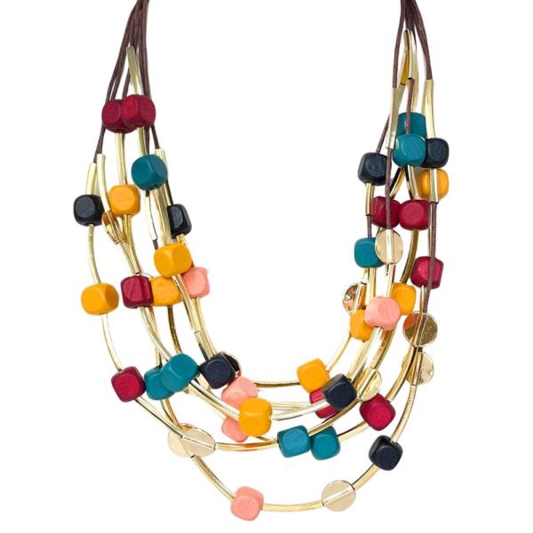 COLORFUL CUBE BEAD LAYERED NECKLACE