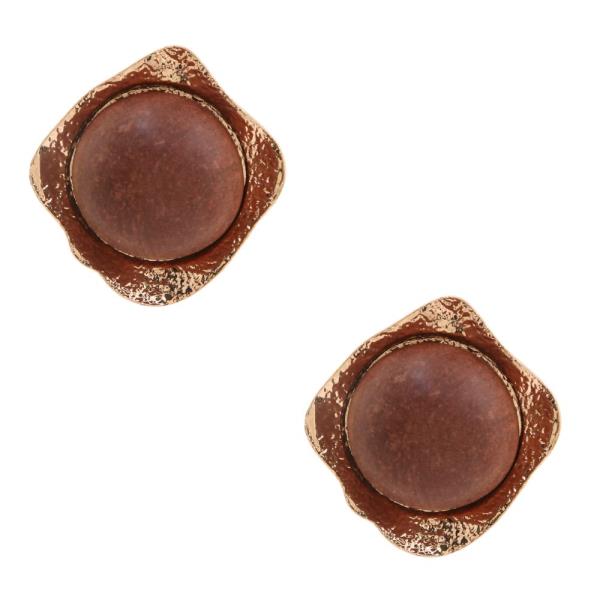 ROUND WOOD METAL EARRING