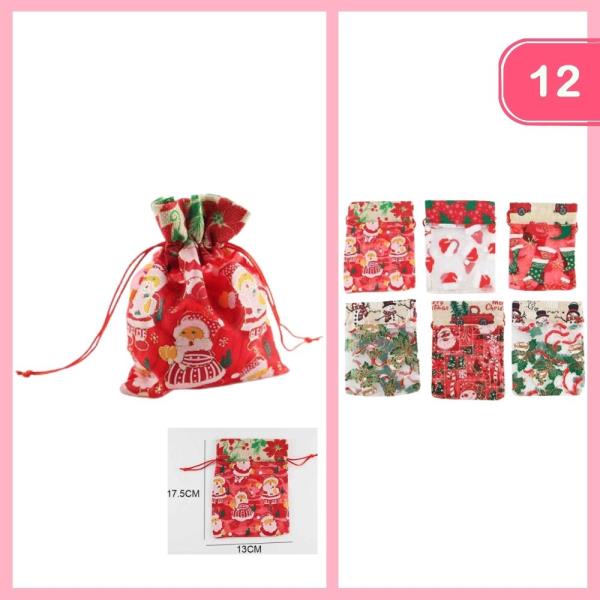 CHRISTMAS ORGANZA DRAWSTRING GIFT BAG (12 UNITS)