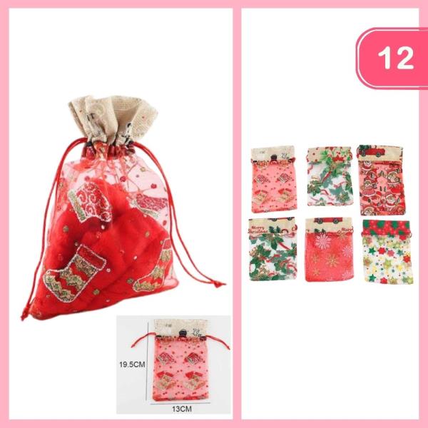 CHRISTMAS ORGANZA DRAWSTRING GIFT BAG (12 UNITS)