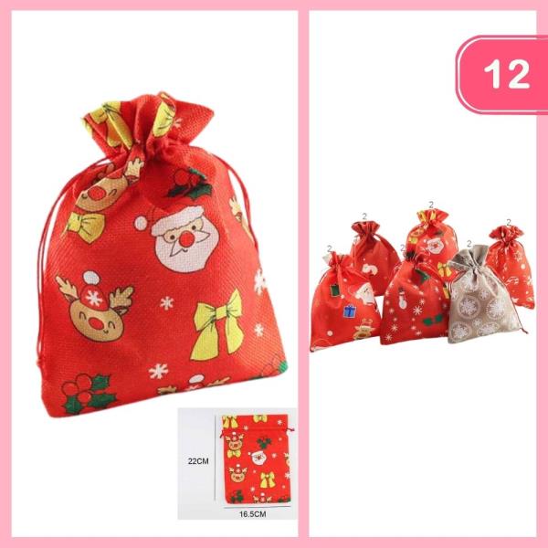CHRISTMAS DRAWSTRING GIFT BAG (12 UNITS)