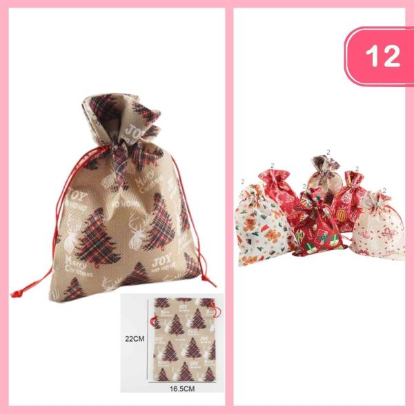 CHRISTMAS DRAWSTRING GIFT BAG (12 UNITS)