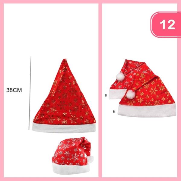 CHRISTMAS SANTA HAT WITH SNOWFLAKE PATTERN (12 UNITS)