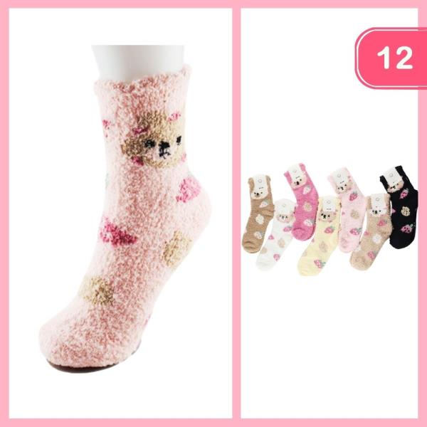 WARM TEDDY BEAR STRAWBERRY SOCKS (12 UNITS)