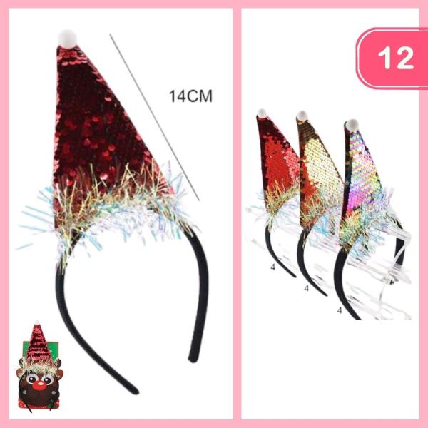 CHRISTMAS SEQUINS SANTA HAT HEADBAND (12 UNITS)