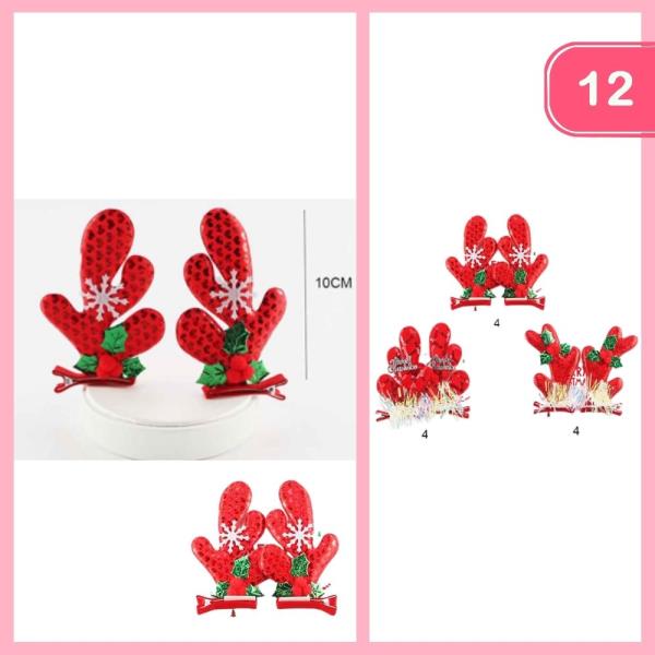 CHRISTMAS REINDEER ANTLERS HAIR PINS  (12 UNITS)