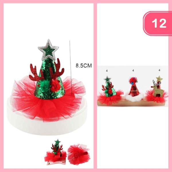 CHRISTMAS TULL HAT HAIR PINS (12 UNITS)