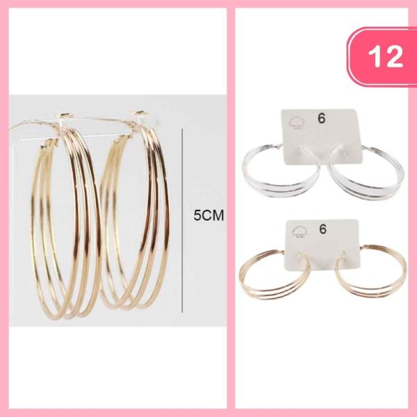 STAINLESS STEEL LAYERED HOOP EARRINGS (12 UNITS)