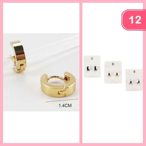STAINLESS STEEL HUGGIE HOOP EARRINGS (12 UNITS)