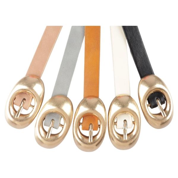 FAUX LEATHER OVAL BUCKLE SKINNY BELT